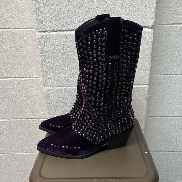 None Shoes - Studded Purple Velvet Women's Boots. 37